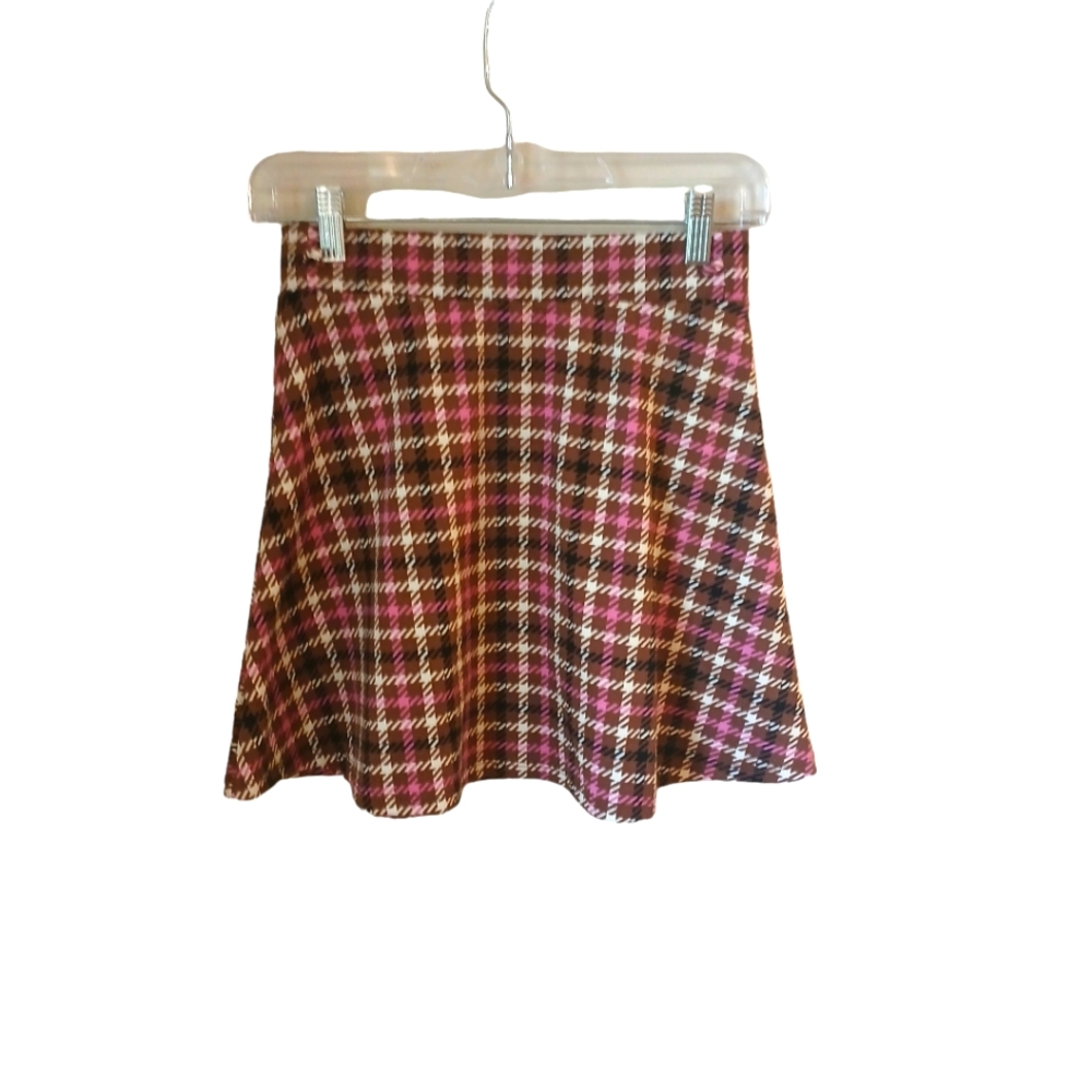 Madden NYC Junior Brown And Pink Plaid Skirt Size S